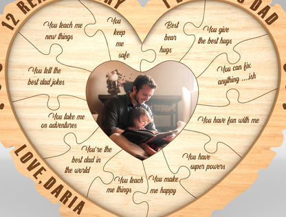 Reasons Why I Love You Dad Heart Sign SVG Laser Cut File for Glowforge