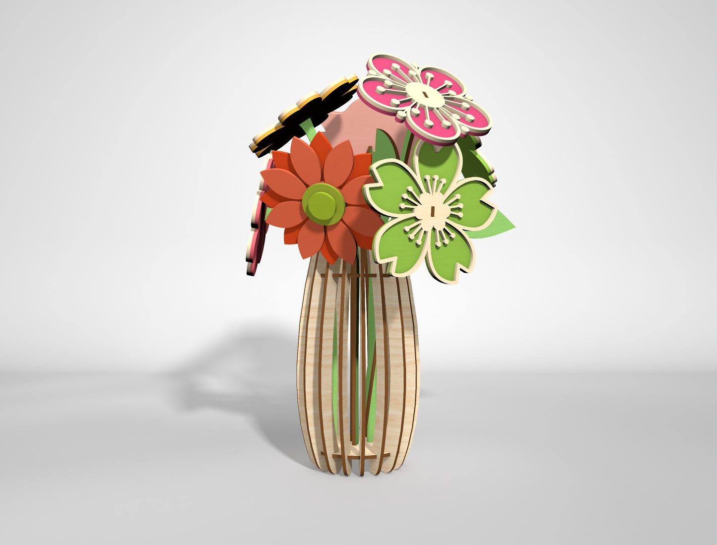 Flower Vase Bundle SVG 18 Flowers Wooden Slotted for Glowforge and xTool