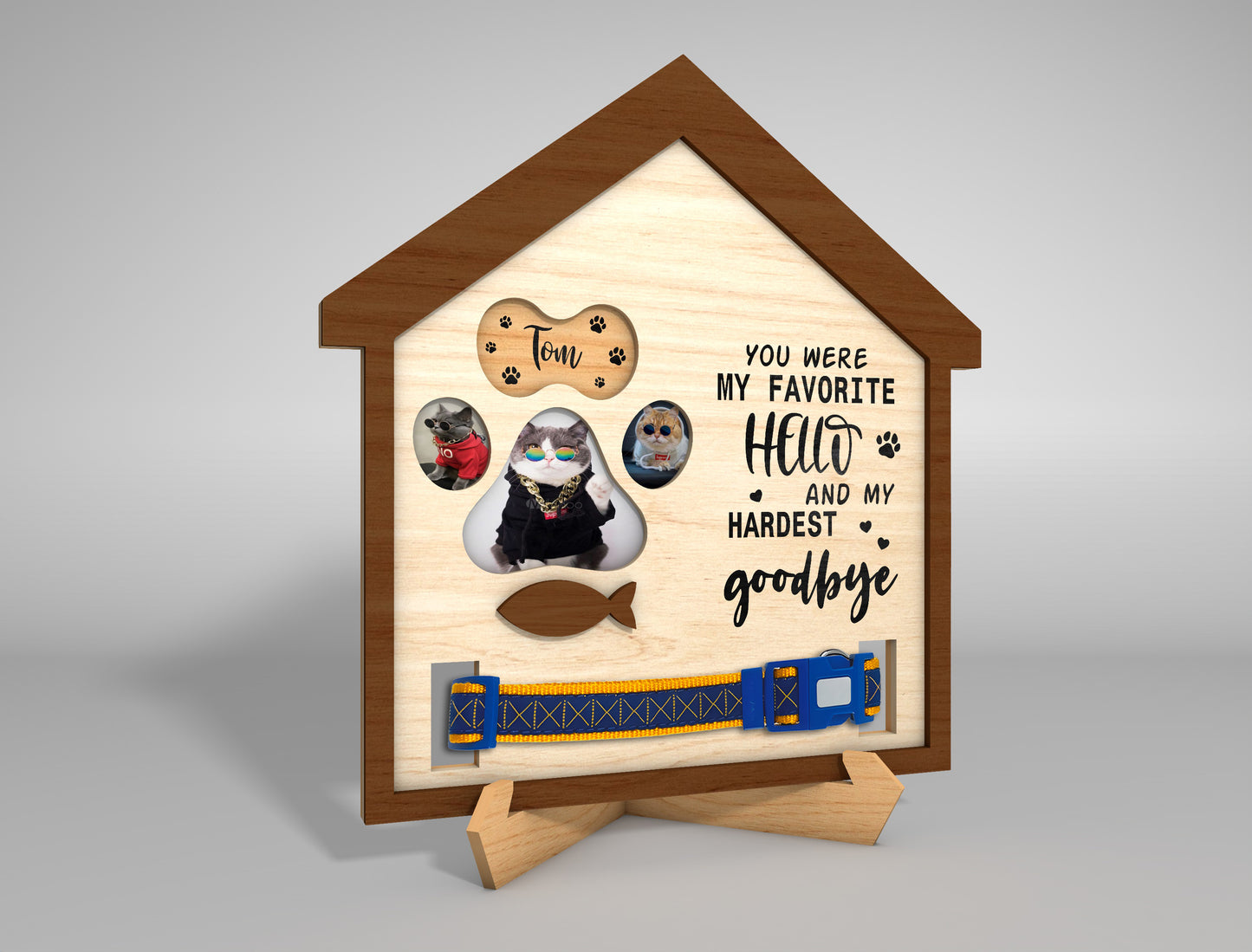 Pet Memorial Collar Holder SVG Dog Remembrance Tabletop Sign Laser Cut File for LightBurn