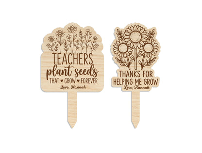 Teacher Mom Plant Marker SVG Bundle Thank You Grow Quote Laser Cut File for Glowforge and xTool
