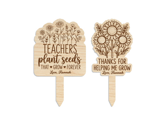 Teacher Mom Plant Marker SVG Bundle Thank You Grow Quote Laser Cut File for Glowforge and xTool