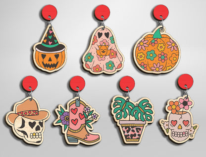 Halloween Flower Earrings SVG Bundle for xTool LightBurn Glowforge 21 Designs