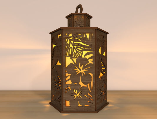 Floral Tropical Lantern SVG Laser Cut File for Glowforge and xTool