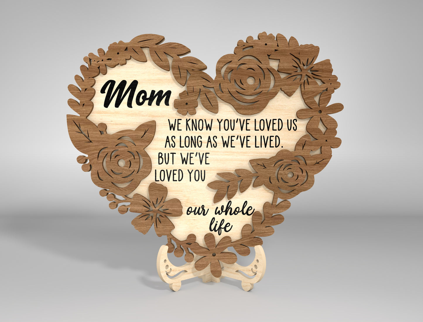Floral Heart Mom Quote Stand SVG Bundle for Glowforge and xTool
