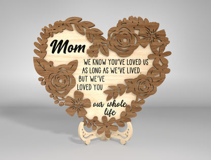 Floral Heart Mom Quote Stand SVG Bundle for Glowforge and xTool