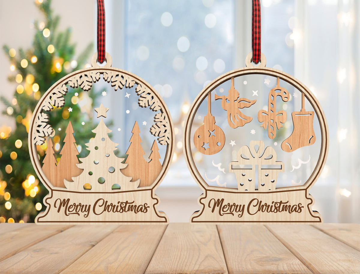 Christmas Snow Globe Ornament SVG Bundle Laser Cut Designs