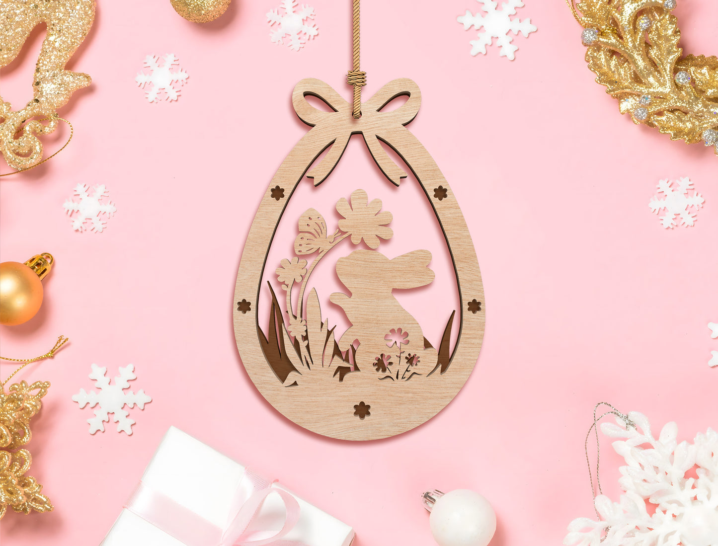Easter Egg Floral Ornament SVG Bunny Hanging Decor for LightBurn and xTool