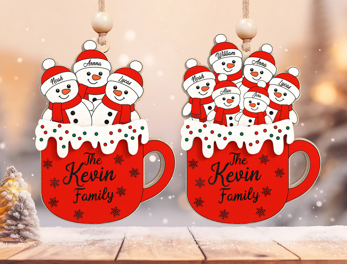 Personalized Snowman Family Hot Cocoa Mug Christmas Ornament 4