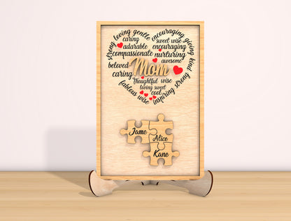 Mom Word Art Heart Puzzle Sign SVG Bundle for Glowforge and xTool