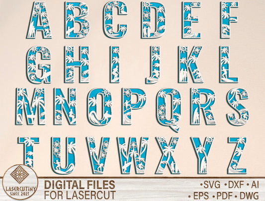 Ocean Theme Alphabet SVG Laser Cut File for Glowforge and LightBurn