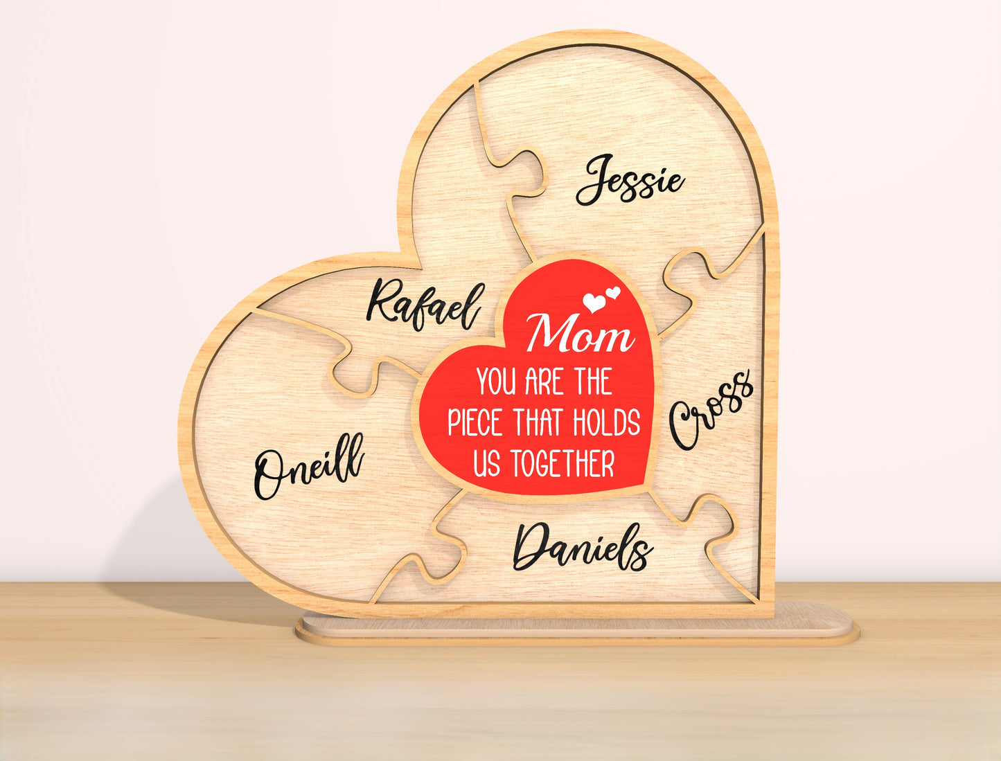 Mom Heart Name Sign SVG Bundle Personalized Family for LightBurn