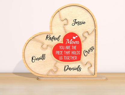 Mom Heart Name Sign SVG Bundle Personalized Family for LightBurn