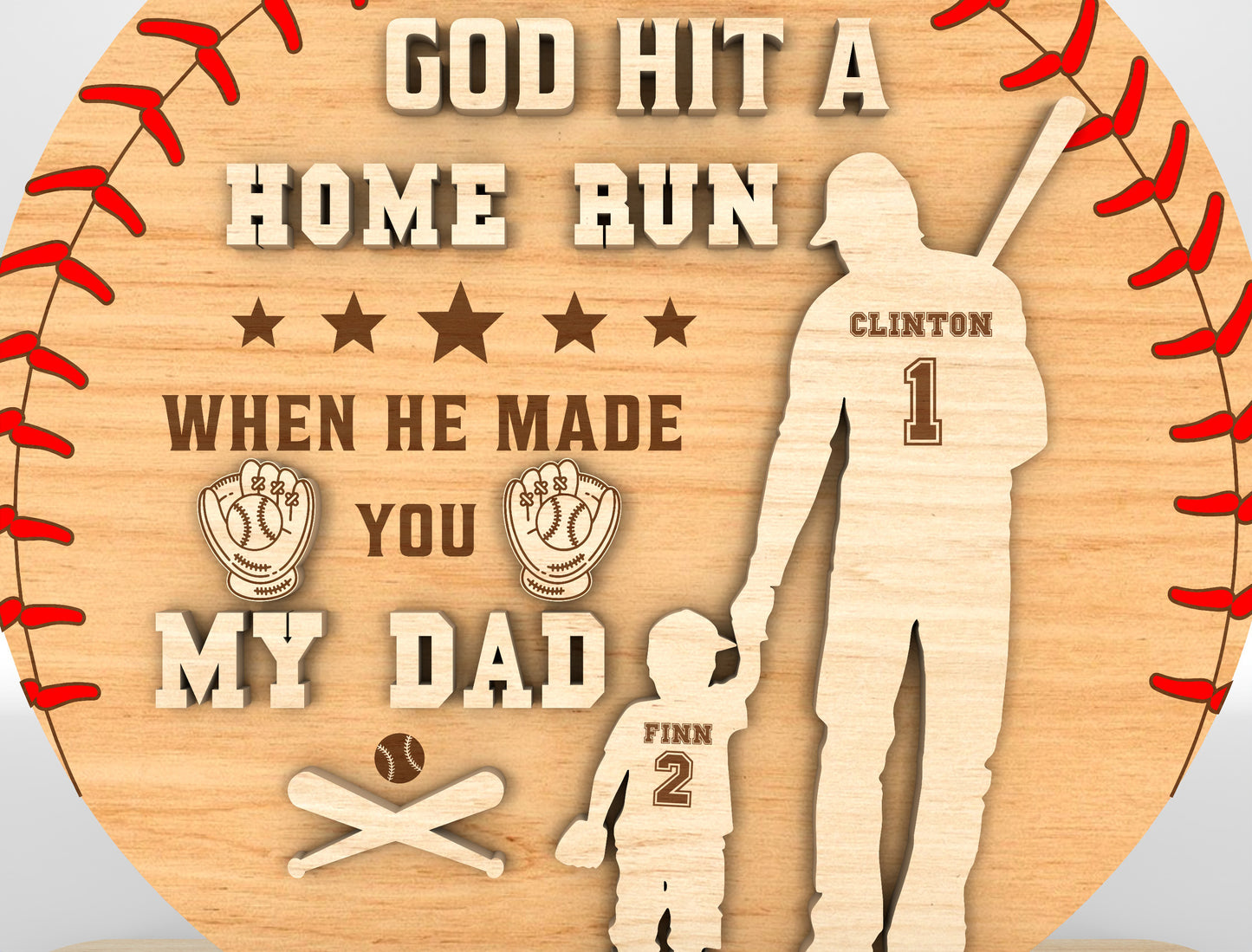 "God Hit A Home Run" Baseball Dad Sign SVG Laser Cut File for LightBurn and xTool
