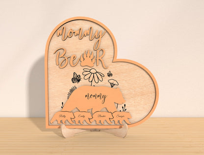 Mom Bear Family Laser Cut File | Personalized Mother’s Day Decor | Bear Cub Name Sign | Glowforge, xTool, LightBurn, etc..