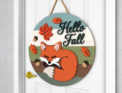 Hello Fall Fox and Gnome Door Hanger SVG Set for Glowforge xTool LightBurn 2 Designs