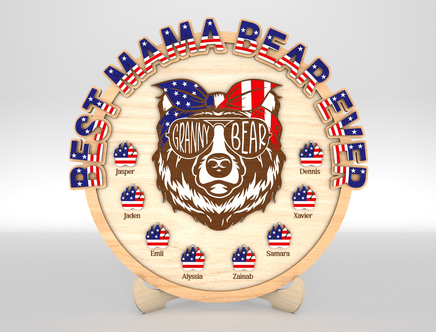 Personalized Patriotic Mama Bear Sign SVG Laser Cut File for xTool