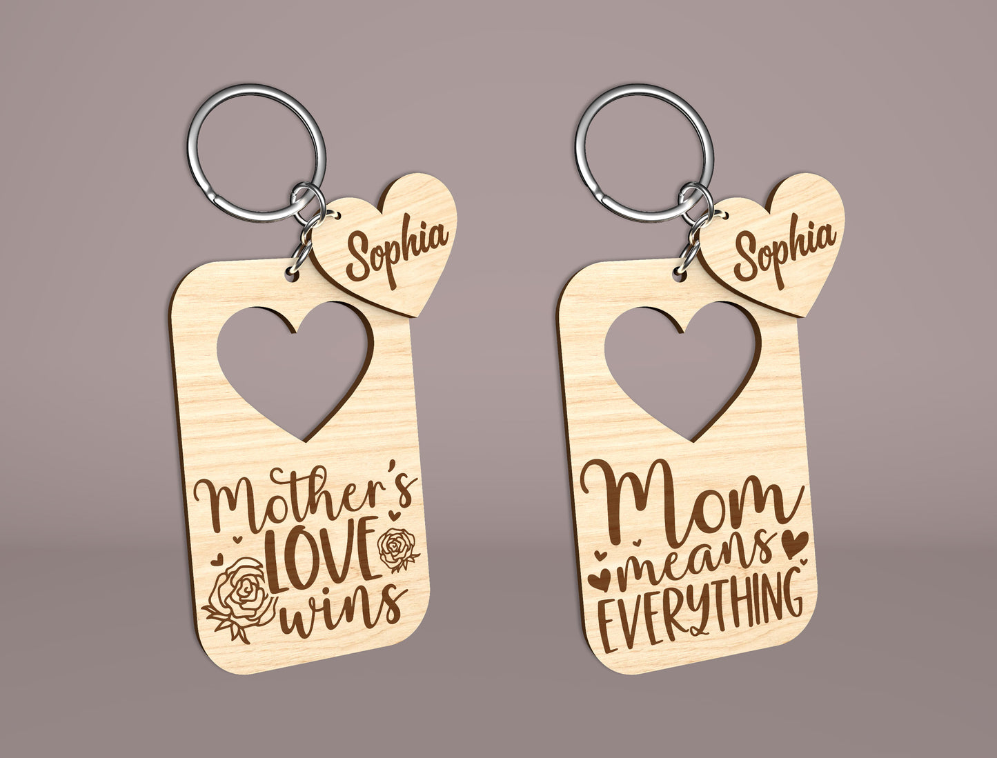 Mom Keychain SVG Bundle Mother's Day Wooden for Glowforge and xTool