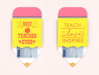 Teacher Pencil Gift Card Holder SVG Bundle Laser Cut File for xTool and Glowforge