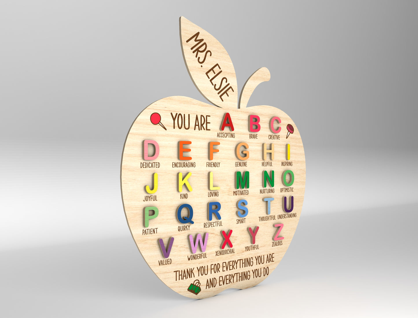 Personalized Teacher Alphabet Sign Laser Cut File for Glowforge and xTool