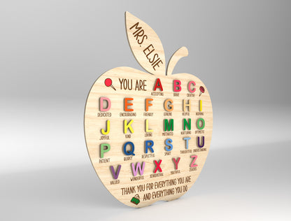 Personalized Teacher Alphabet Sign Laser Cut File for Glowforge and xTool