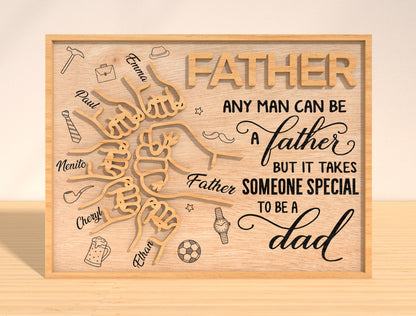 Any Man Can Be a Father Laser Cut File | Papaw Dad Hand Fist Sign | Family Quote Wooden Decor | Glowforge, xTool, LightBurn, etc.