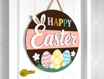 Hello Easter Door Sign SVG Pastel Spring Minimal Floral for LightBurn and xTool