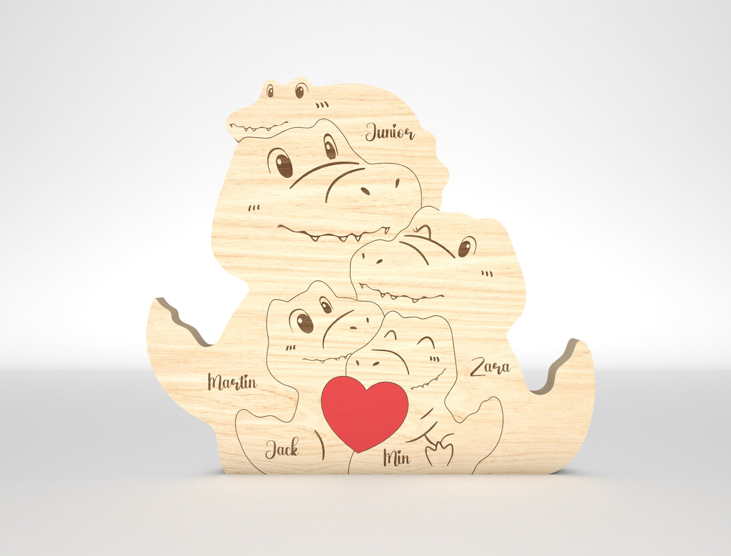 Personalized Family Crocodile Puzzle SVG Laser Cut File for Glowforge and LightBurn