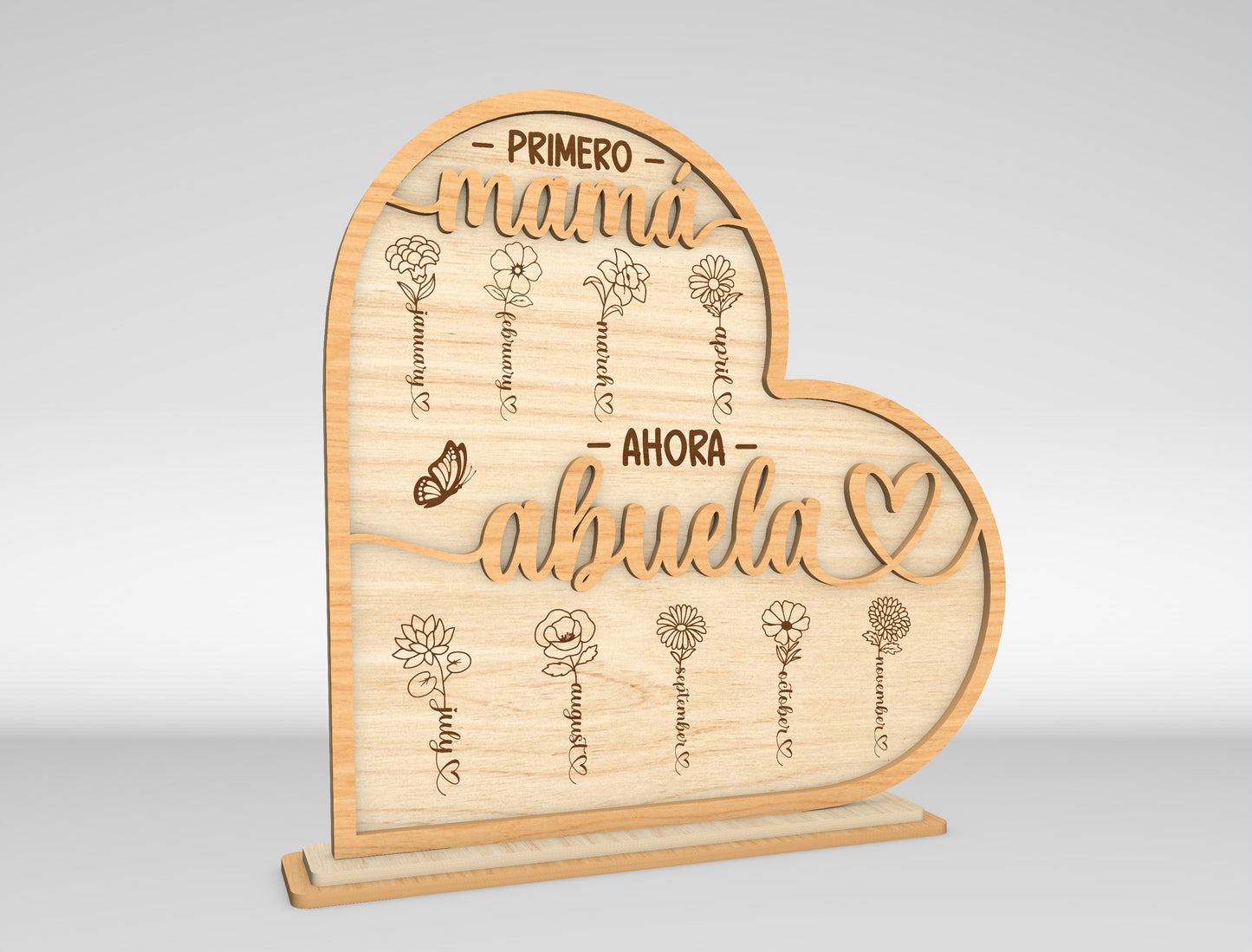 Primero Mamá Ahora Abuela Spanish Flower Sign SVG for xTool and LightBurn
