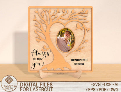 Tree of Life Heart Photo Memorial SVG for Glowforge and xTool