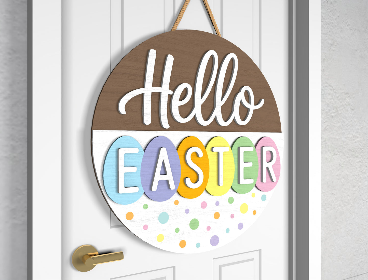 Minimal Easter Door Sign SVG Bunny Pastel Egg Lettering for LightBurn and xTool