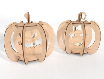 3D Pumpkin Lantern SVG Bundle Laser Cut File | 4 Pumpkin Lantern Designs | Halloween Light Decor | Glowforge, xTool, LightBurn, etc.