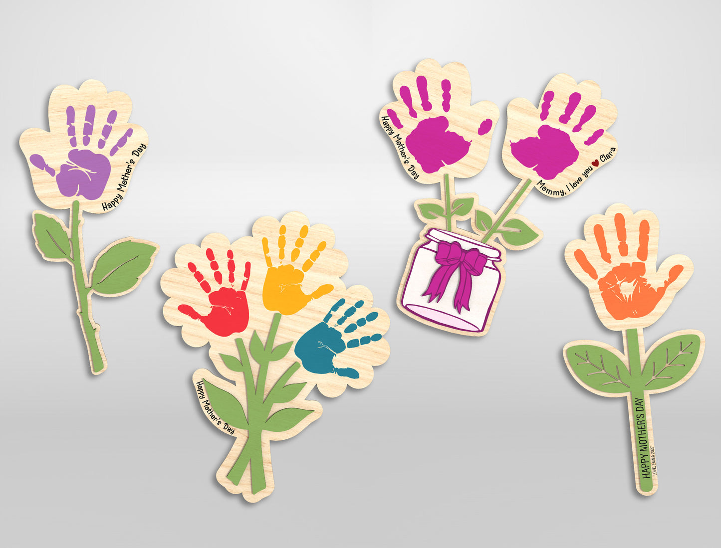 Kids Handprint Flower Decor SVG Bundle Mother's Day for LightBurn