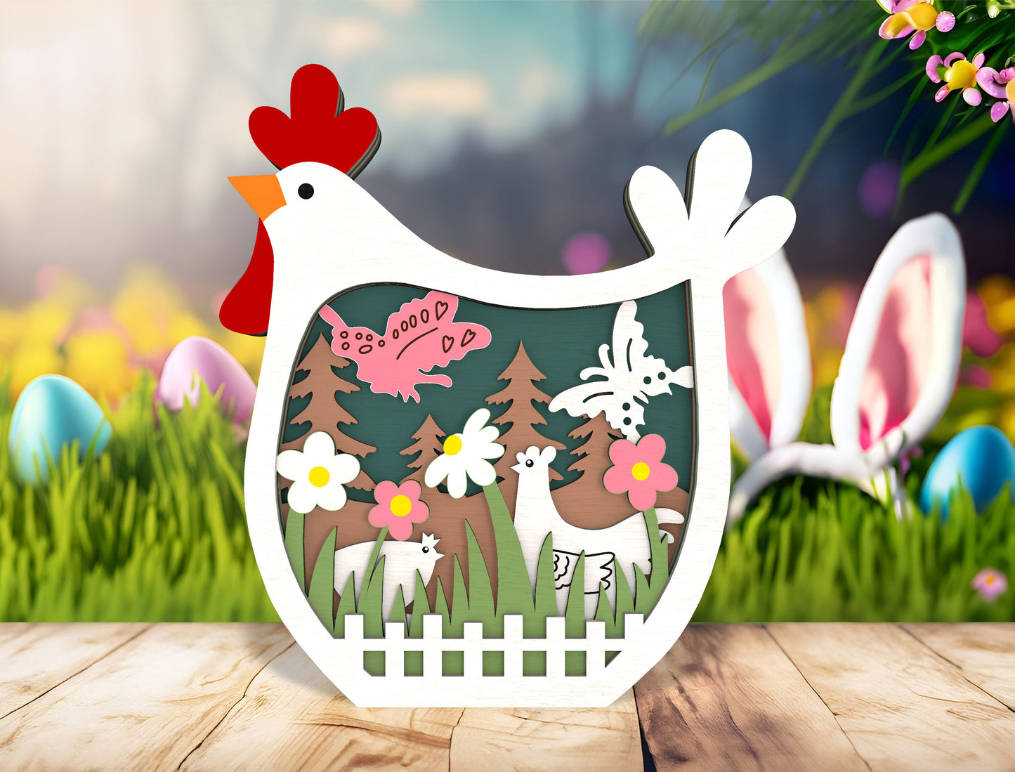 Multilayer Chicken Easter Decor SVG Farm Scene Spring for Glowforge