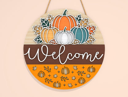 Welcome Pumpkin Gnome Door Hanger SVG Set for Glowforge xTool LightBurn | 2 Designs