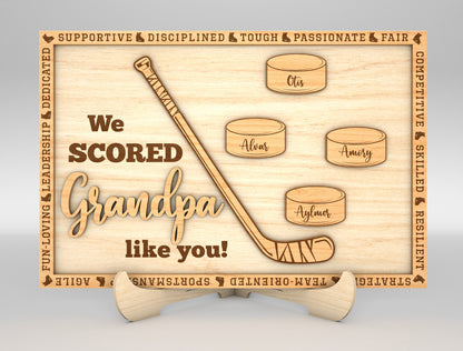 "We Scored a Dad Like You" Hockey Trophy Sign SVG Laser Cut File for Glowforge and xTool