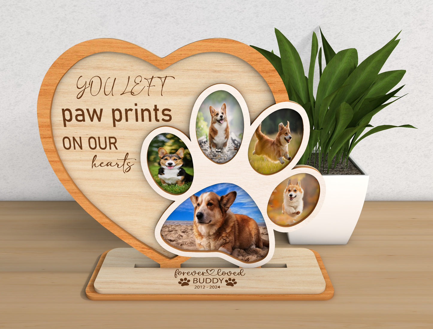 Pet Memorial Photo Frame SVG Paw Heart Tabletop Sign Laser Cut File for Glowforge