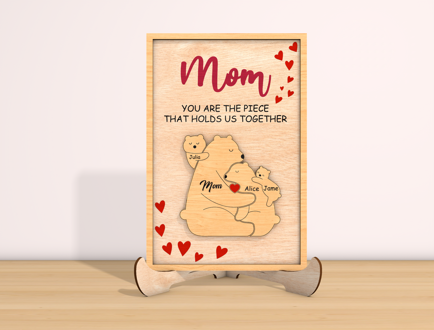 Mom Bear Family Puzzle Sign SVG You Are The Piece for Glowforge
