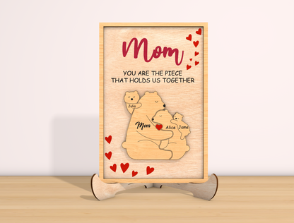Mom Bear Family Puzzle Sign SVG You Are The Piece for Glowforge