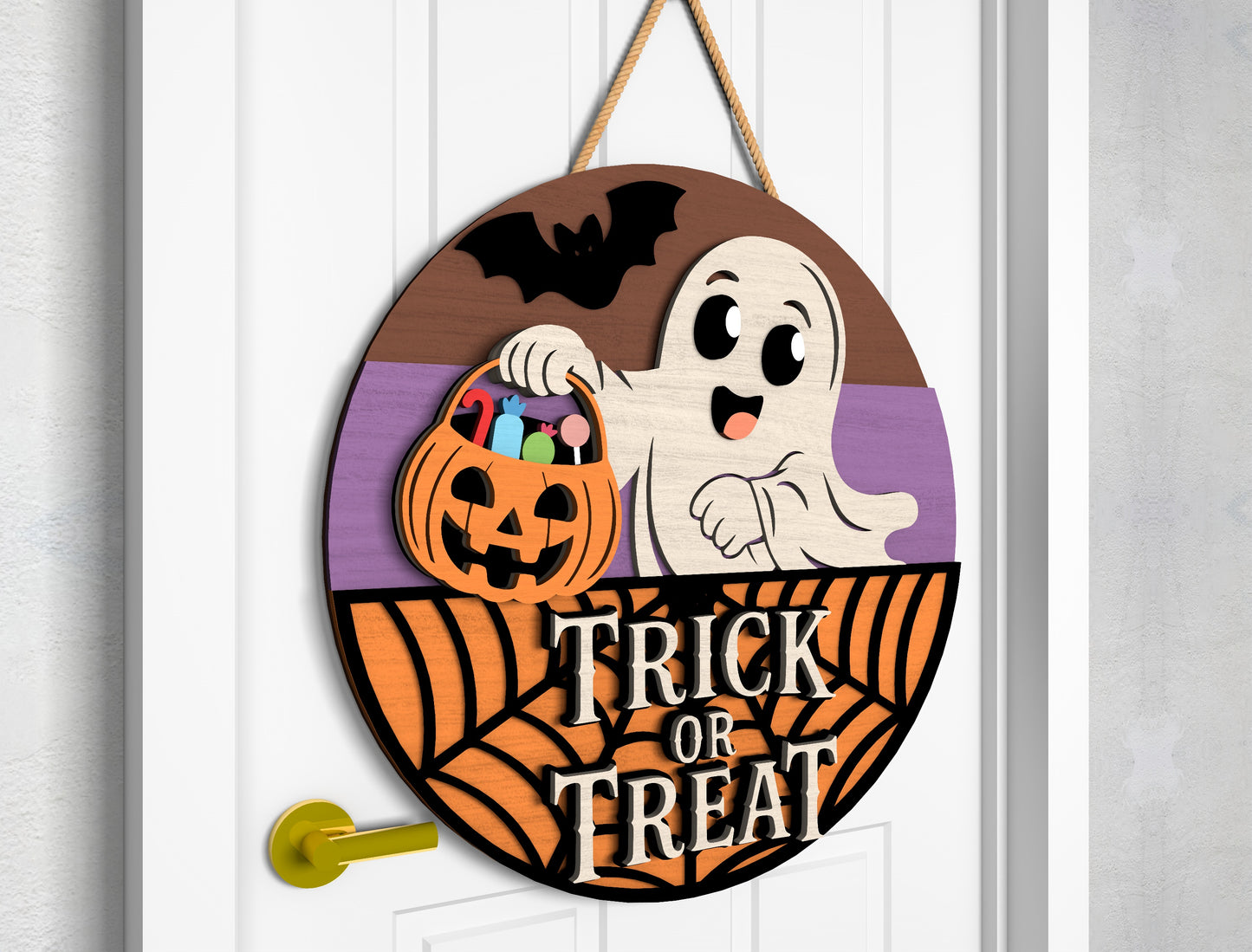 2 Trick or Treat Halloween Door Sign SVG Laser Cut Bundle for LightBurn