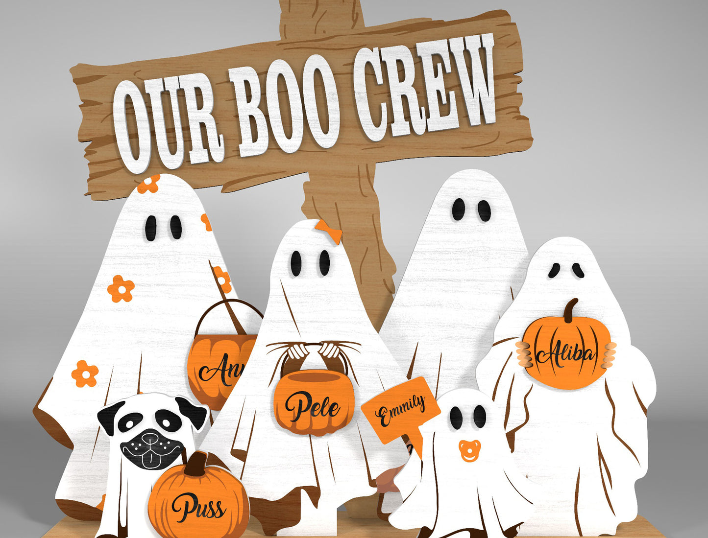Personalized  Halloween Ghost Family Sign SVG Bundle Decor for Glowforge LightBurn