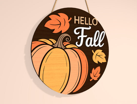 Hello Fall Pumpkin Door Hanger SVG Bundle for Glowforge xTool LightBurn | 2 Designs