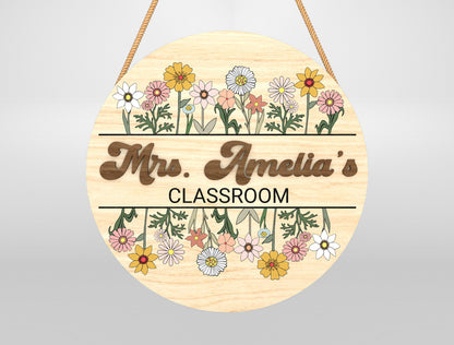 Personalized Wildflower Classroom Door Sign Laser Cut File SVG for Glowforge and xTool