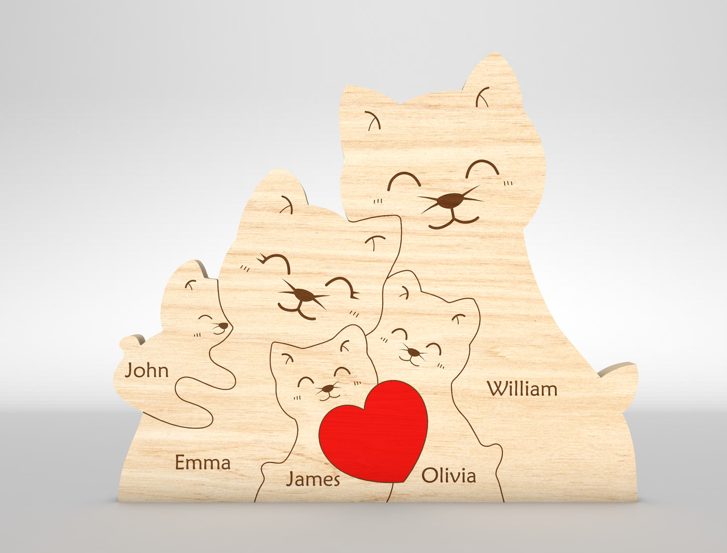 Custom Name Cat Family Puzzle Sign SVG for LightBurn and xTool