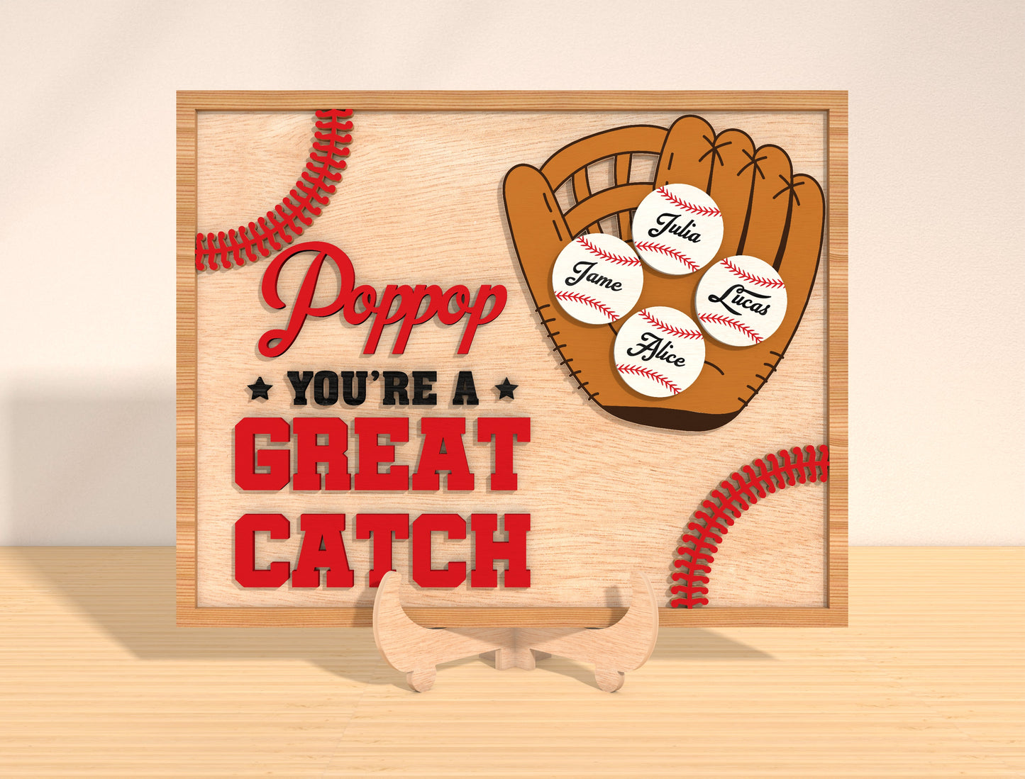 You’re a Great Catch Dad Laser Cut File | Baseball Glove Family Sign | Sports Wooden Decor | Glowforge, xTool, LightBurn, etc.