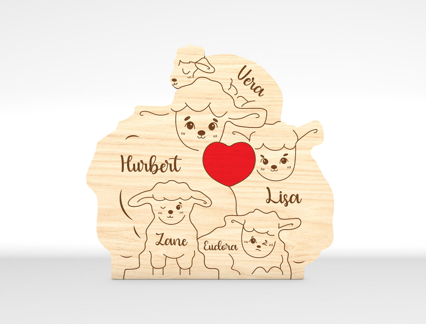 Personalized Family Sheep Puzzle SVG Laser Cut File for Glowforge and LightBurn