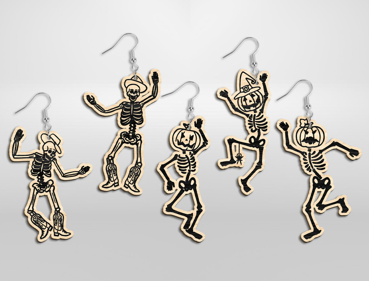 Halloween Skeleton Dangle Earrings SVG Bundle Designs for Glowforge xTool