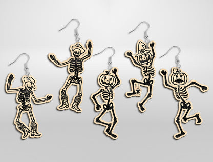 Halloween Skeleton Dangle Earrings SVG Bundle Designs for Glowforge xTool