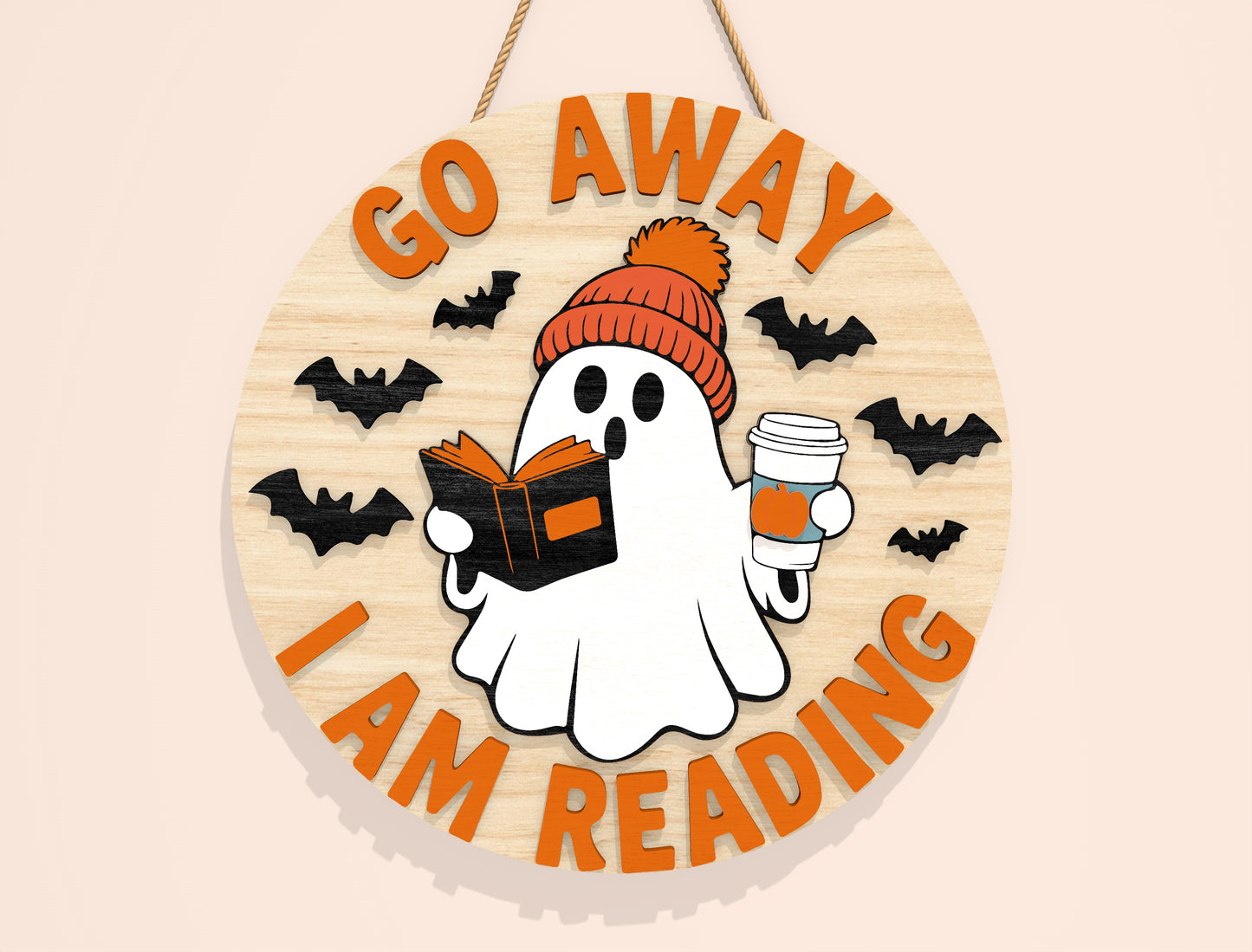 Halloween Reading Ghost Door Sign SVG Bundle Laser Cut File | 8 Funny Book Lover Designs | Round Wooden Decor | Glowforge, xTool, LightBurn, etc.