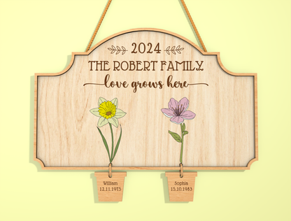 Custom Name Birth Flower Hanging Tag Sign SVG for LightBurn