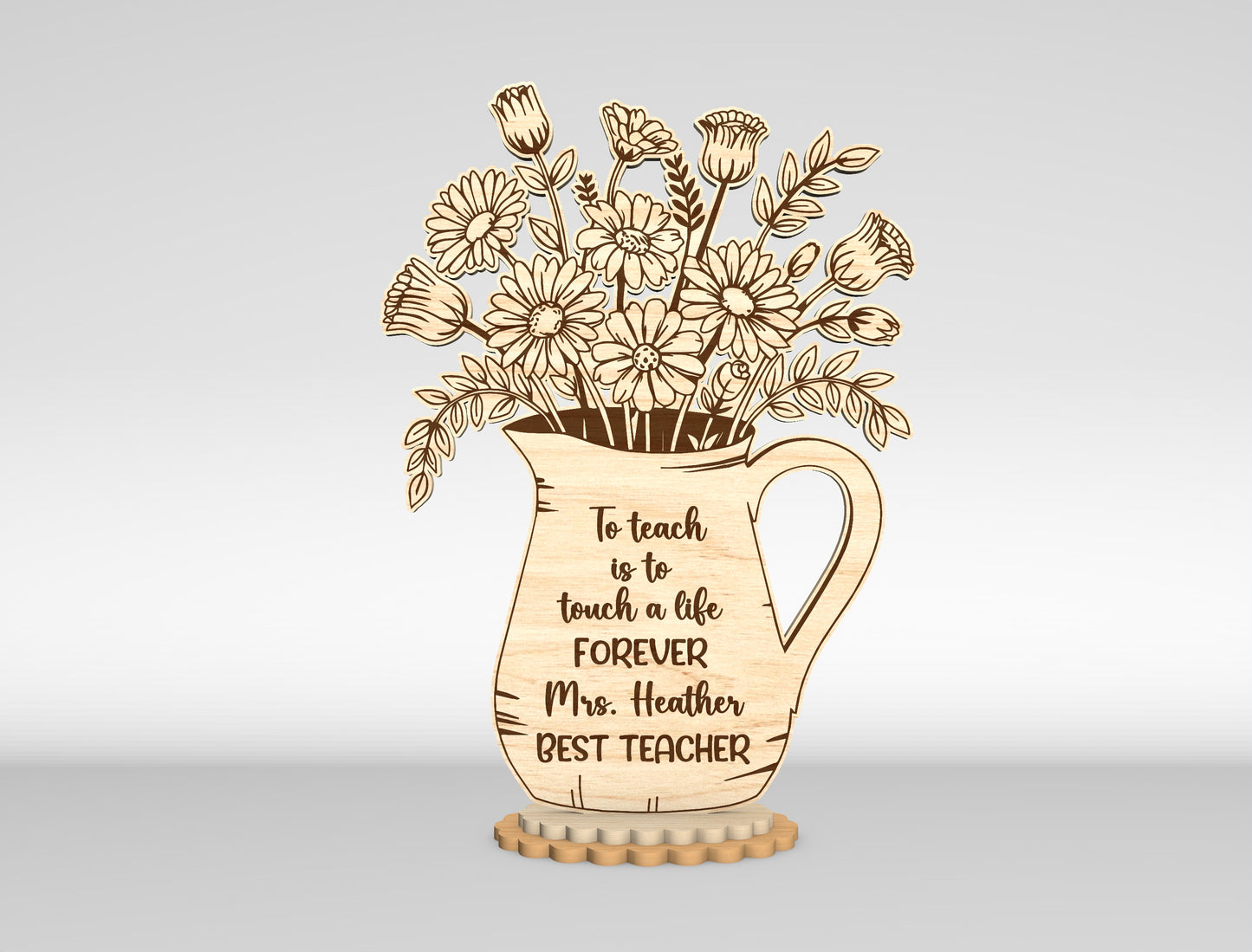 Teacher Flower Vase SVG Laser Cut File for Glowforge and LightBurn